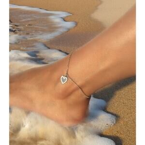 Heart Anklet Bracelet 9"+1" extender Genuine Sterling Silver Stamped 925